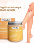 Jar and Box of Melao Hot Cream for Weight Loss Massage, cream is massages onto lower legs