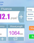 Touch screen display of nd:YAG laser machine, with Energy, Frequency, Wavelength