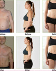 Body of Man and Woman, Before and After Cavitation Lipo Laser Treatments 